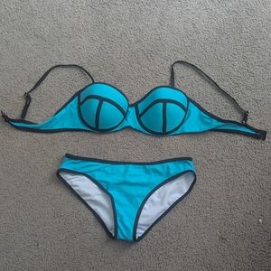 Blue And Black Contrast Bikini